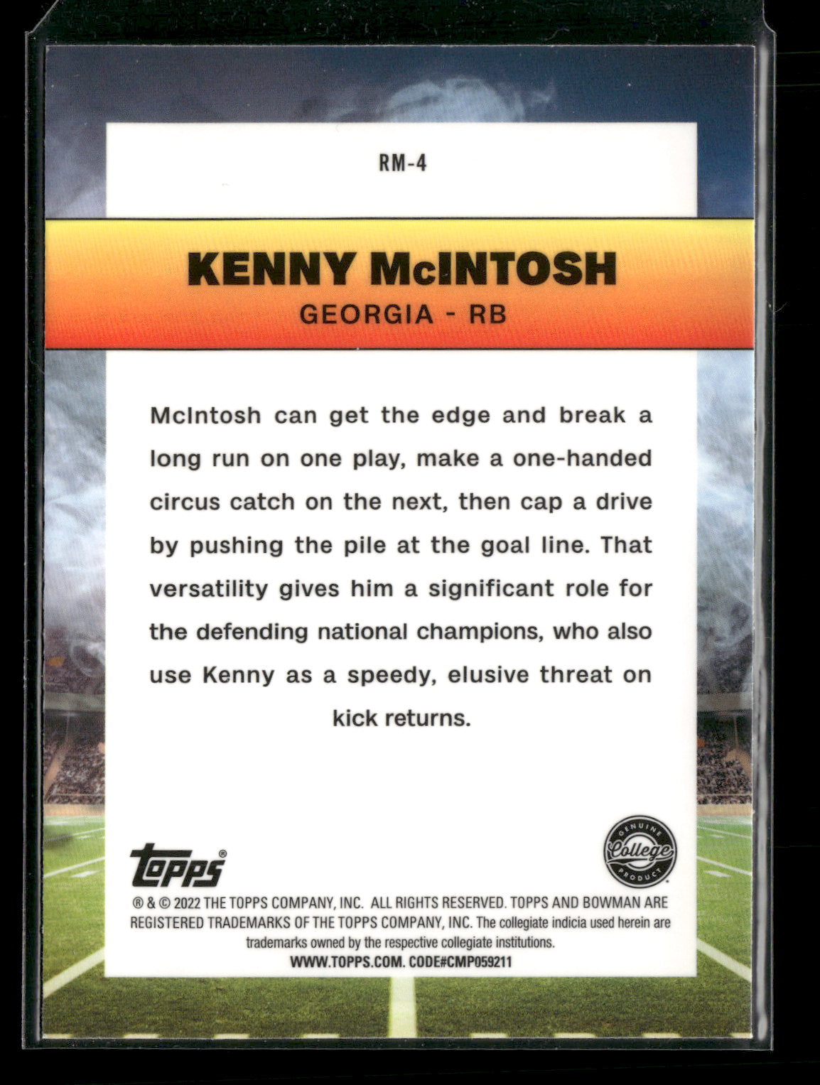 2022 Bowman Chrome University Football Kenny McIntosh #RM-4 Ramblin’ Man