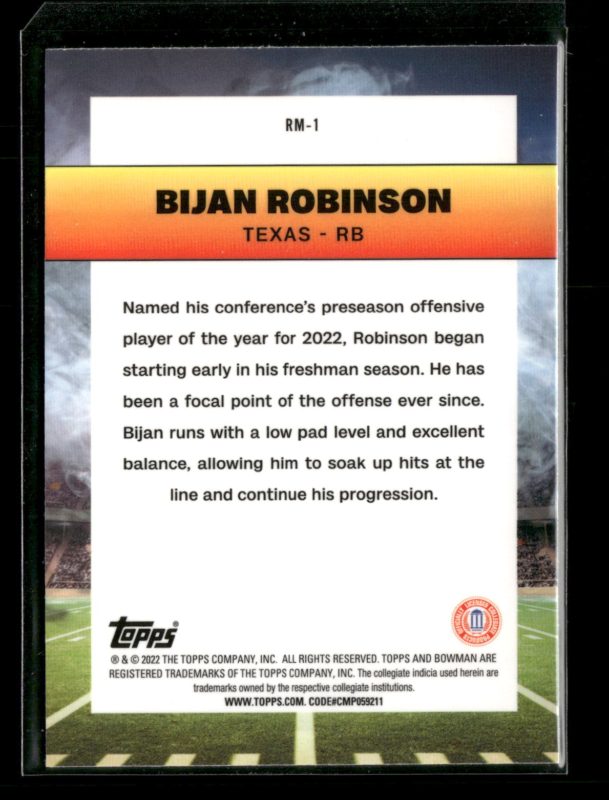 2022 Bowman Chrome University Football Bijan Robinson #RM-1 Ramblin’ Man