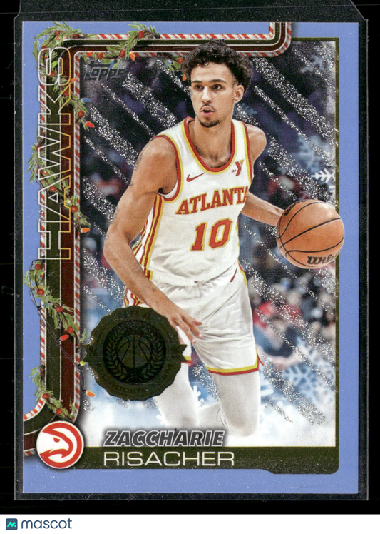 2025-26 Topps Holiday Basketball Zaccharie Risacher #H49 Light Blue and White Glitter Parallel