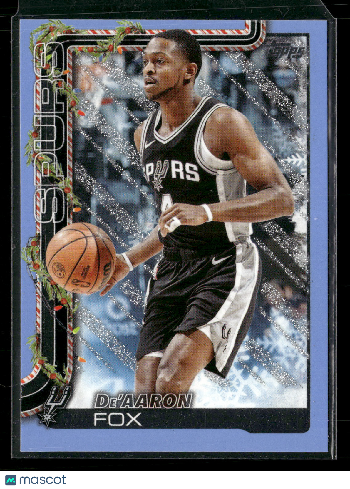 2025-26 Topps Holiday Basketball De'Aaron Fox #H157 Light Blue and White Glitter Parallel