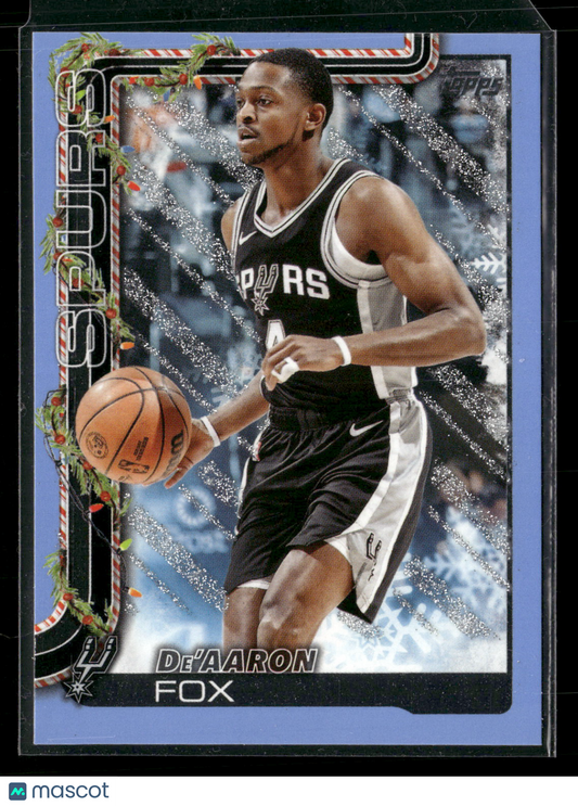 2025-26 Topps Holiday Basketball De'Aaron Fox #H157 Light Blue and White Glitter Parallel
