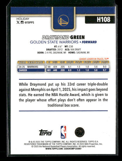2025-26 Topps Holiday Basketball Draymond Green #H108 Blue Metallic Glitter Holiday