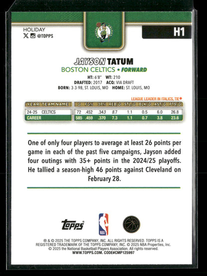 2025-26 Topps Holiday Basketball Jayson Tatum #H1 Glitter Holiday