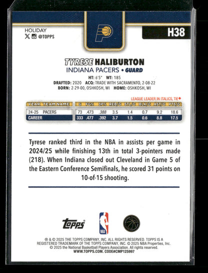 2025-26 Topps Holiday Basketball Tyrese Haliburton #H38 Glitter Parallel