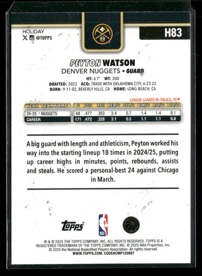 2025-26 Topps Holiday Basketball Peyton Watson #H83 Glitter Parallel