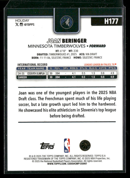 2025-26 Topps Holiday Basketball Joan Beringer #H177 Glitter Parallel RC