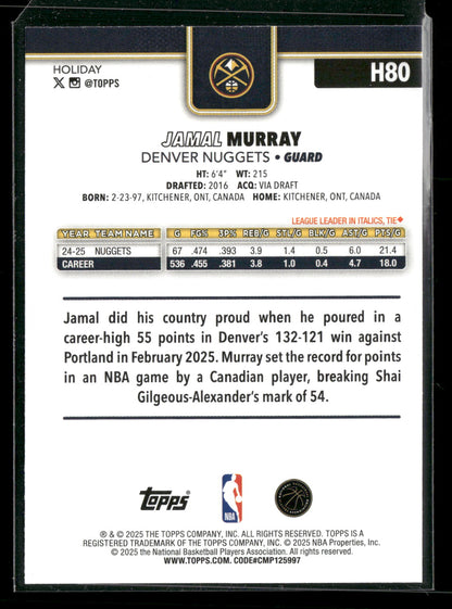 2025-26 Topps Holiday Basketball Jamal Murray #H80 Glitter Parallel