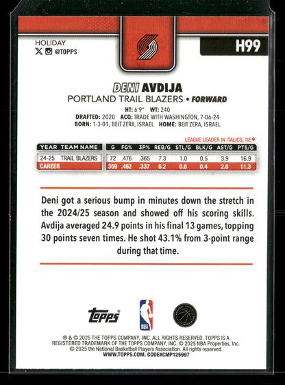 2025-26 Topps Holiday Basketball Deni Avdija #H99 Glitter Parallels