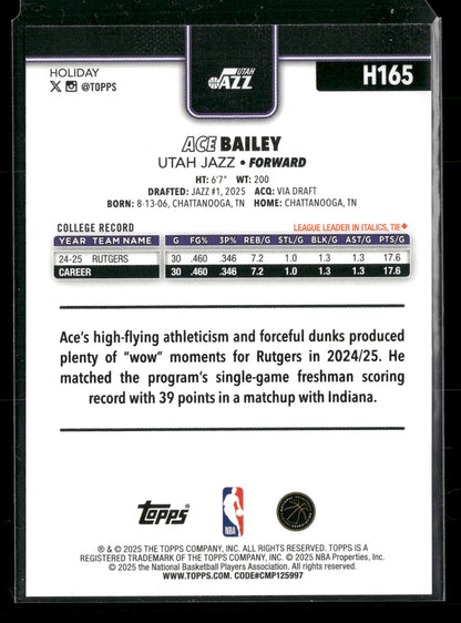 2025-26 Topps Holiday Basketball Ace Bailey #H165 RC