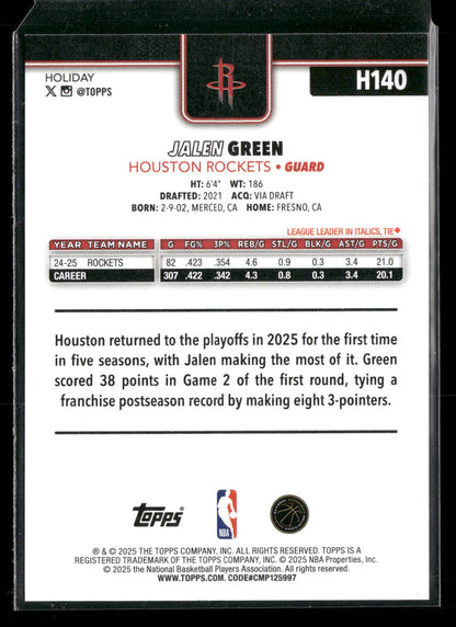 2025-26 Topps Holiday Basketball Jalen Green #H140