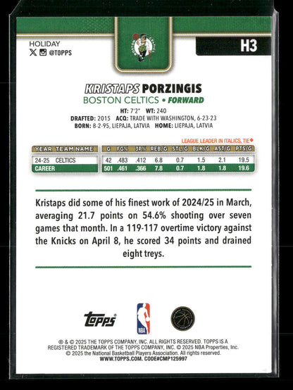 2025-26 Topps Holiday Basketball Kristaps Porzingis #H3