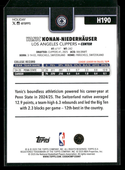 2025-26 Topps Holiday Basketball Yanic Konan-Niederhauser #H190 RC