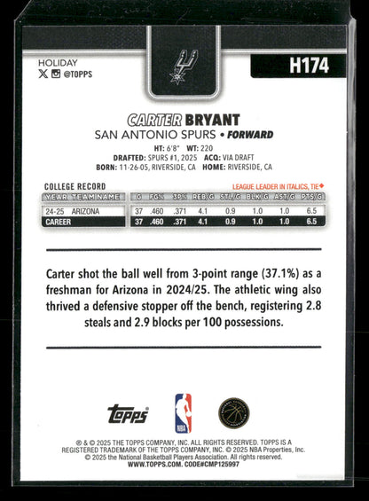 2025-26 Topps Holiday Basketball Carter Bryant #H174 RC