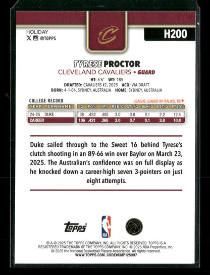 2025-26 Topps Holiday Basketball Tyrese Proctor #H200 RC
