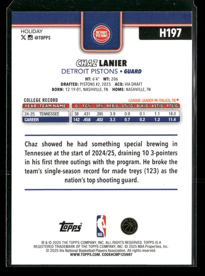 2025-26 Topps Holiday Basketball Chaz Lanier #H197 RC