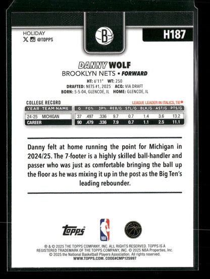 2025-26 Topps Holiday Basketball Danny Wolf #H187 RC