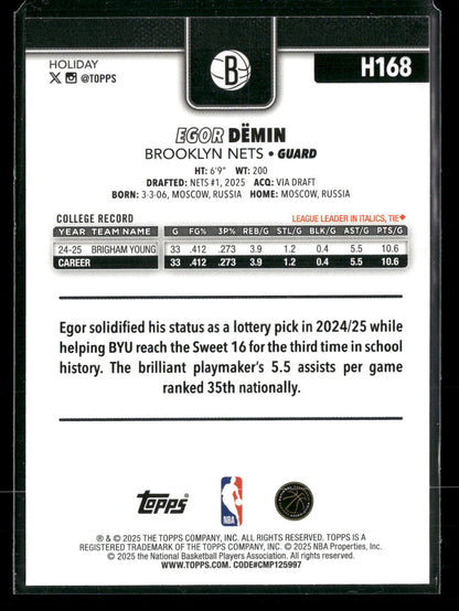 2025-26 Topps Holiday Basketball Egor Demin #H168 RC