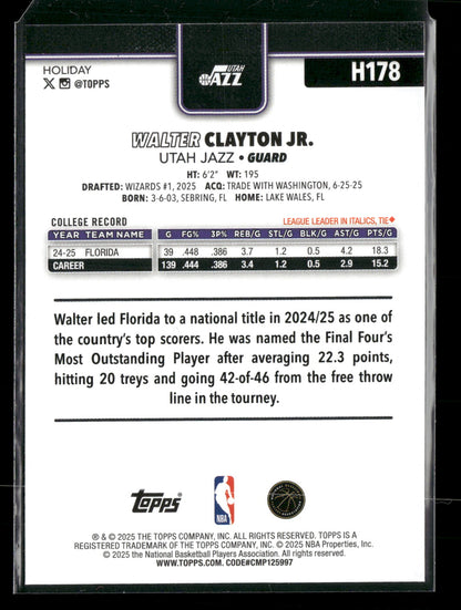 2025-26 Topps Holiday Basketball Walter Clayton Jr. #H178 RC