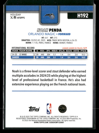 2025-26 Topps Holiday Basketball Noah Penda #H192 RC