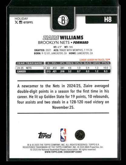 2025-26 Topps Holiday Basketball Ziaire Williams #H8