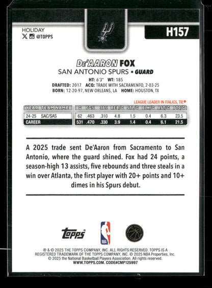 2025-26 Topps Holiday Basketball De'Aaron Fox #H157