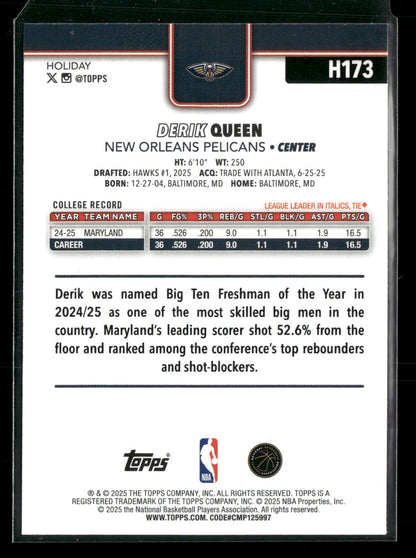 2025-26 Topps Holiday Basketball Derik Queen #H173 RC