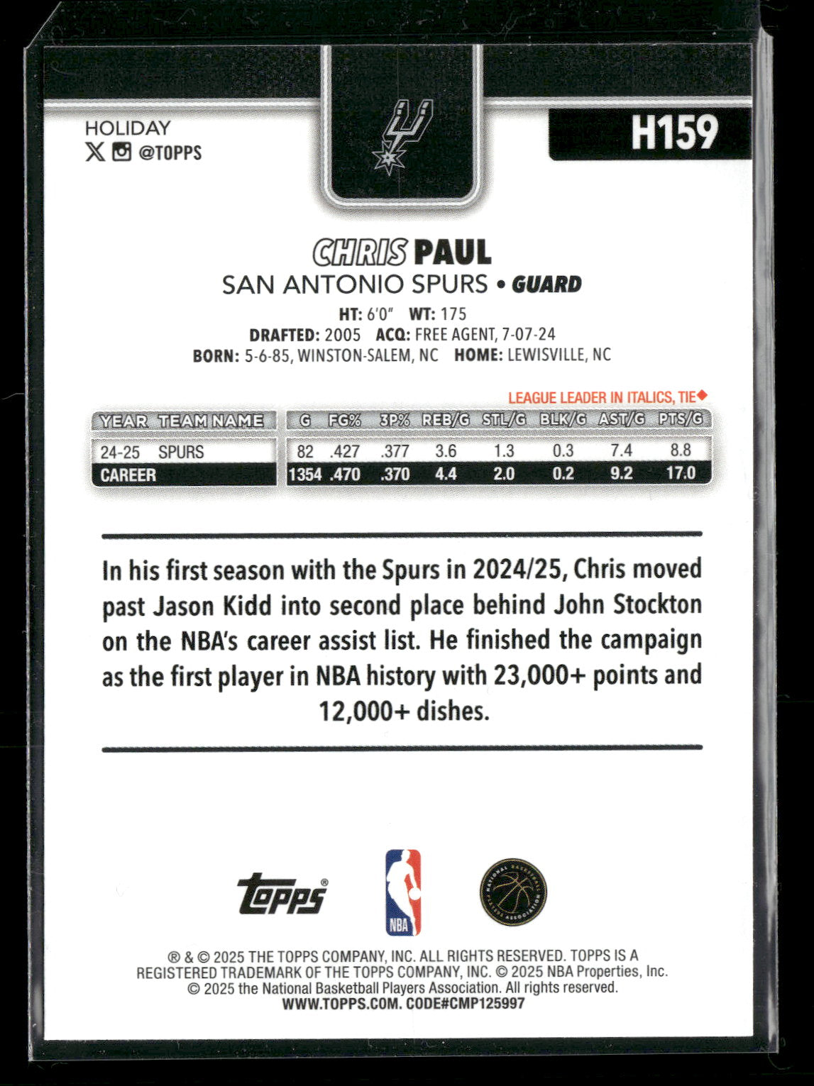 2025-26 Topps Holiday Basketball Chris Paul #H159