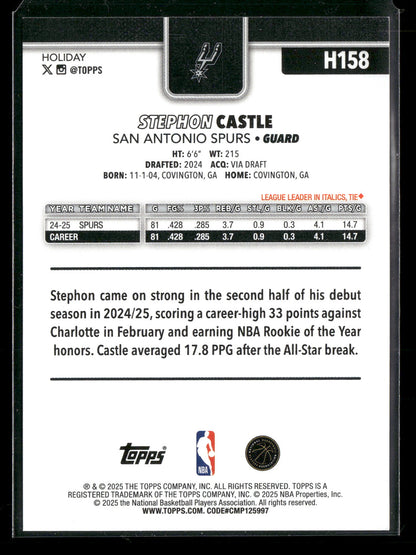 2025-26 Topps Holiday Basketball Stephon Castle #H158