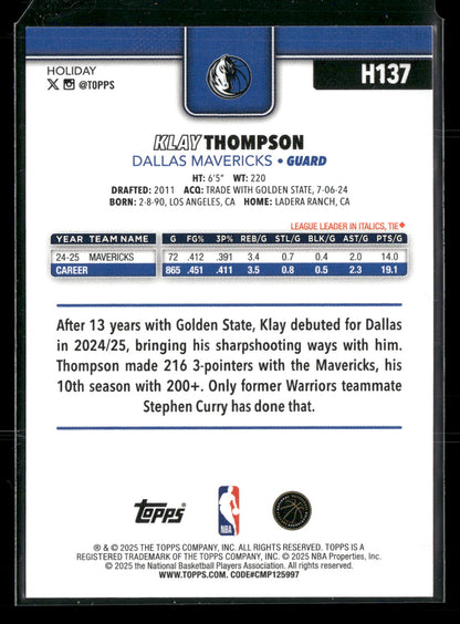 2025-26 Topps Holiday Basketball Klay Thompson #H137