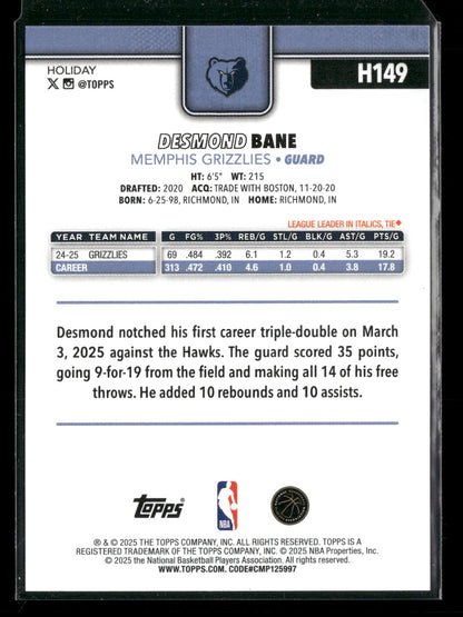 2025-26 Topps Holiday Basketball Desmond Bane #H149
