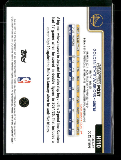 2025-26 Topps Holiday Basketball Quinten Post #H110