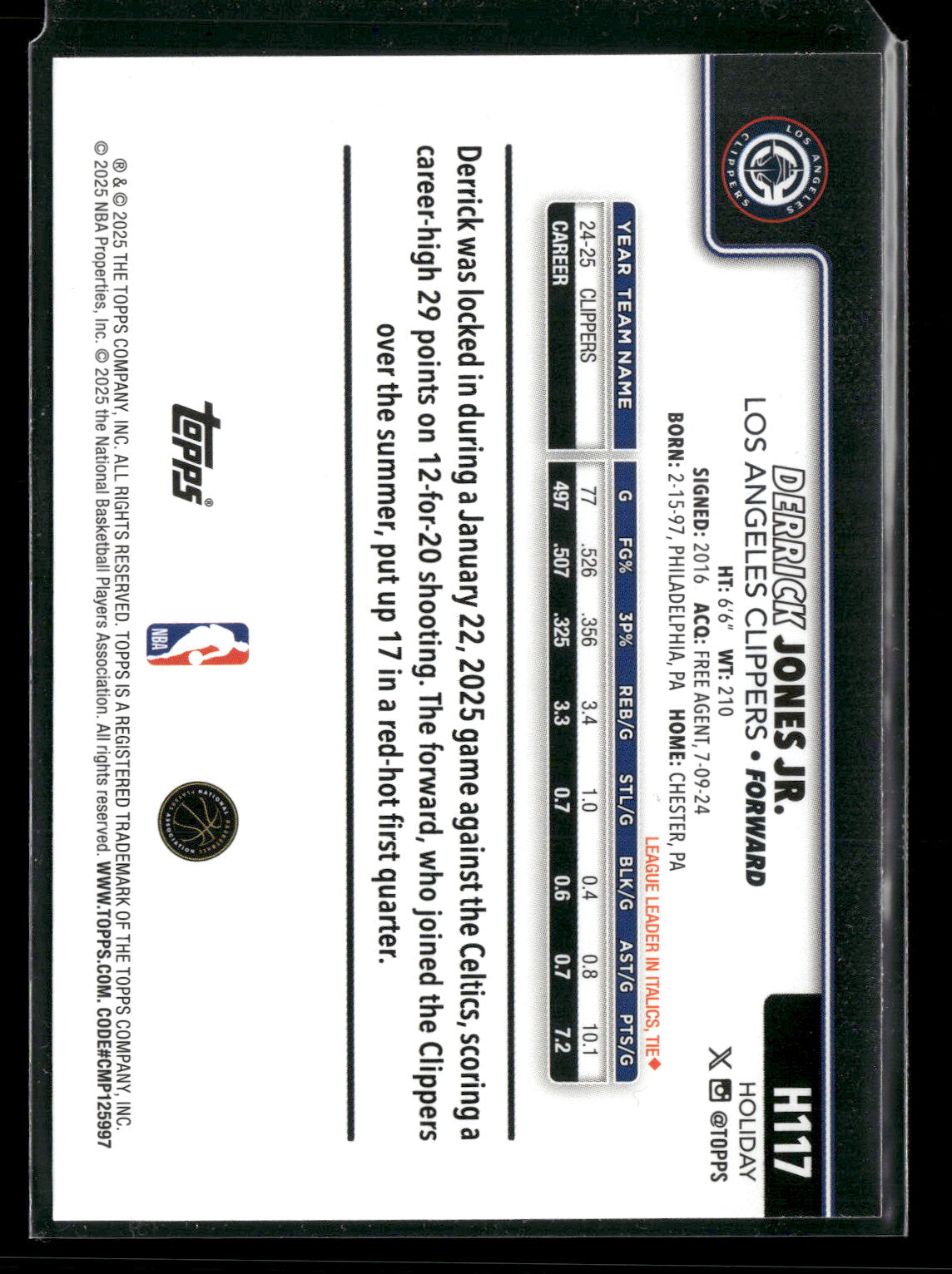 2025-26 Topps Holiday Basketball Derrick Jones Jr. #H117