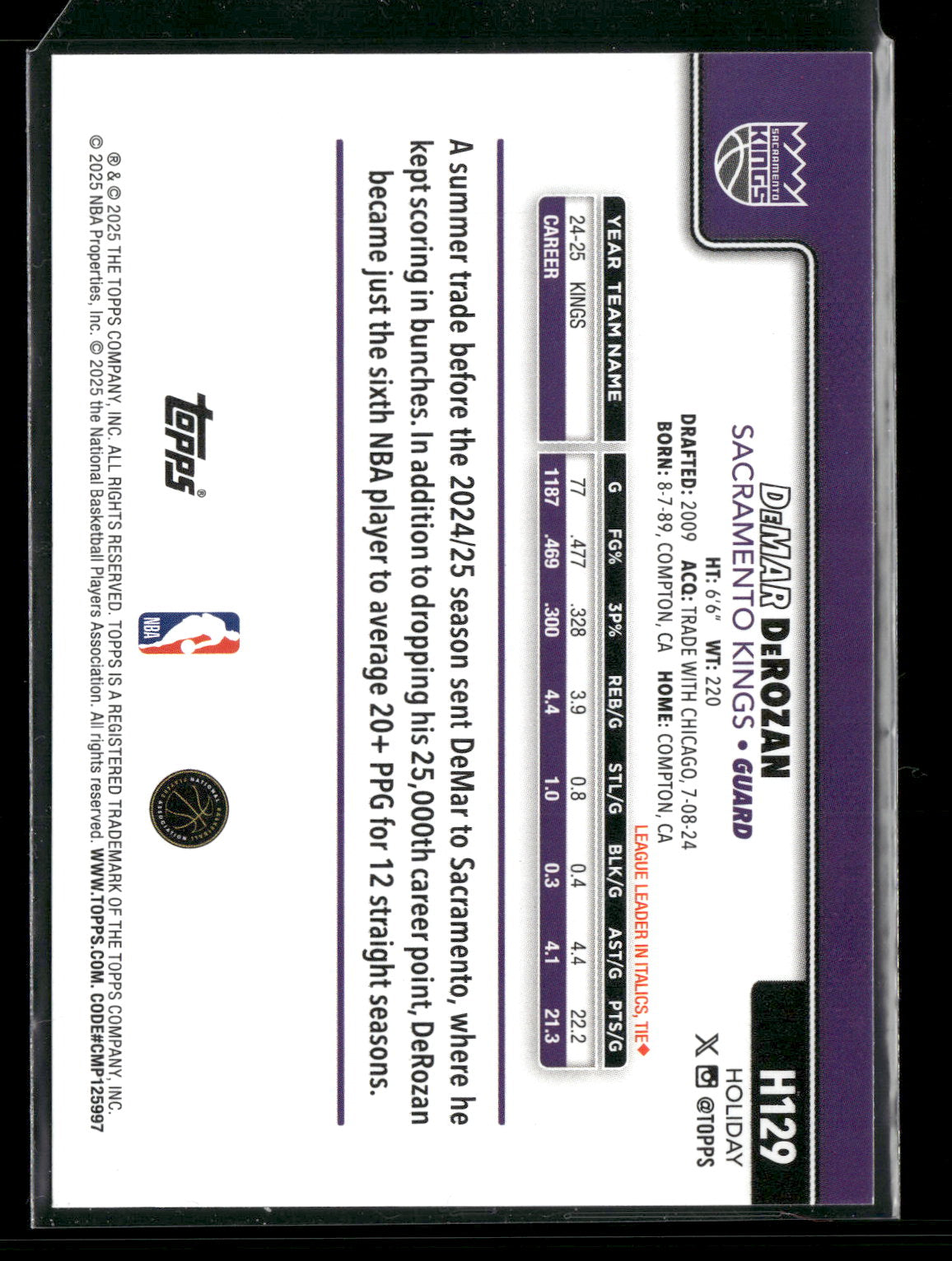 2025-26 Topps Holiday Basketball DeMar DeRozan #H129