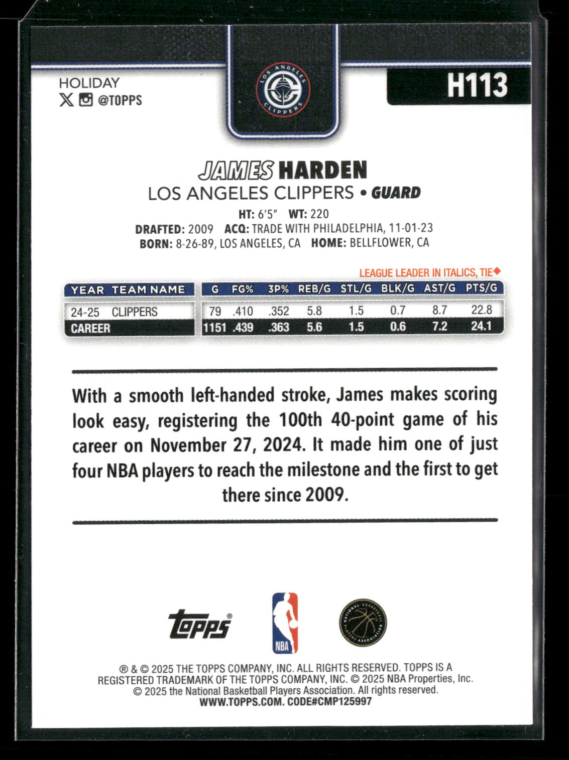 2025-26 Topps Holiday Basketball James Harden #H113