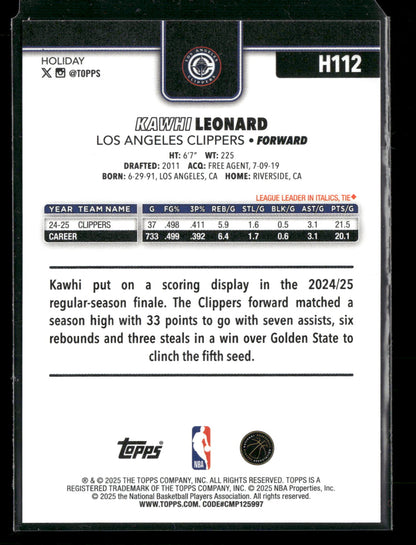 2025-26 Topps Holiday Basketball Kawhi Leonard #H112