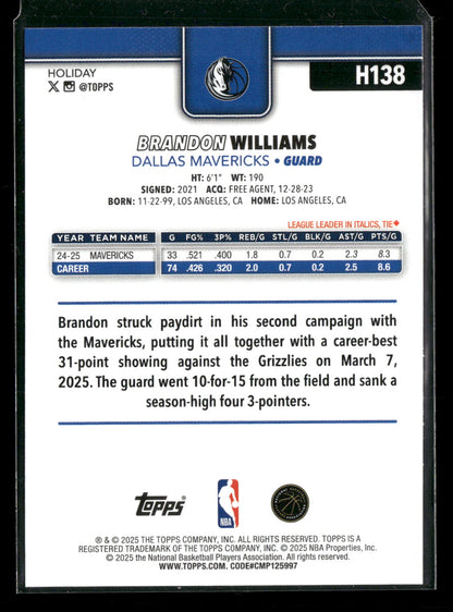 2025-26 Topps Holiday Basketball Brandon Williams #H138