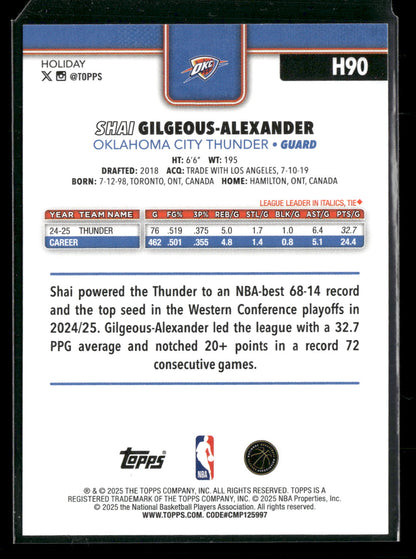 2025-26 Topps Holiday Basketball Shai Gilgeous-Alexander #H90