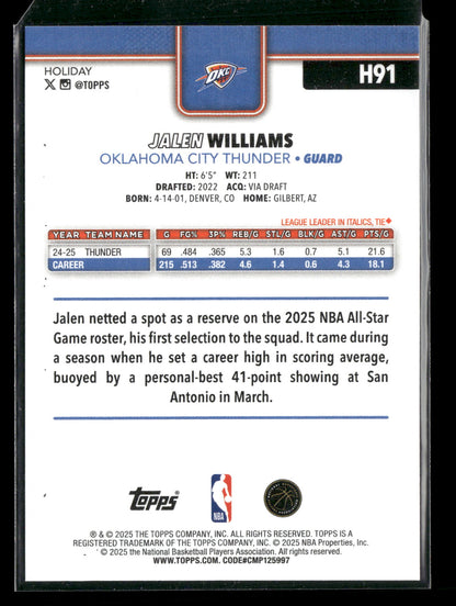 2025-26 Topps Holiday Basketball Jalen Williams #H91