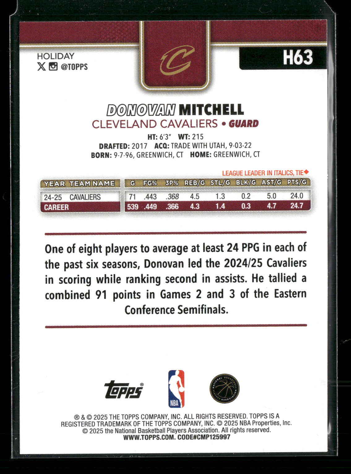 2025-26 Topps Holiday Basketball Donovan Mitchell #H63