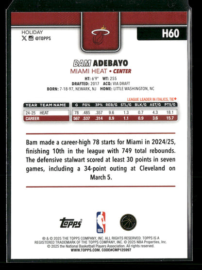 2025-26 Topps Holiday Basketball Bam Adebayo #H60