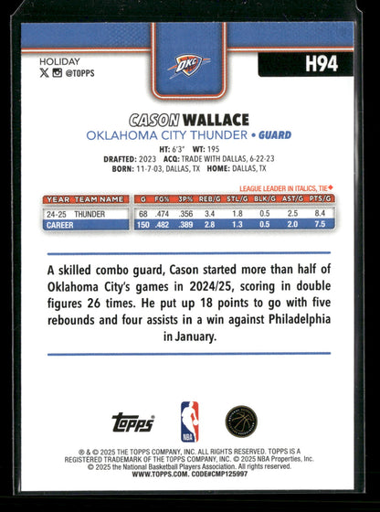 2025-26 Topps Holiday Basketball Cason Wallace #H94