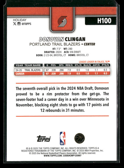 2025-26 Topps Holiday Basketball Donovan Clingan #H100
