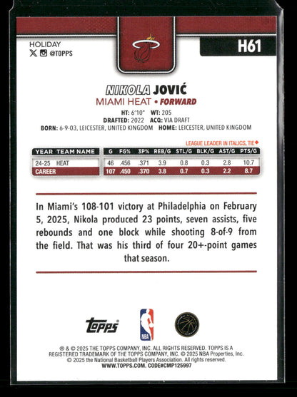 2025-26 Topps Holiday Basketball Nikola Jović #H61
