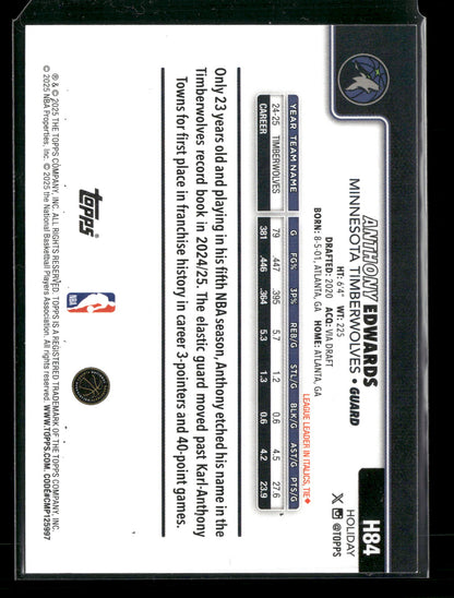 2025-26 Topps Holiday Basketball Anthony Edwards #H84