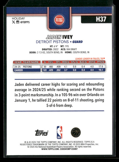 2025-26 Topps Holiday Basketball Jaden Ivey #H37