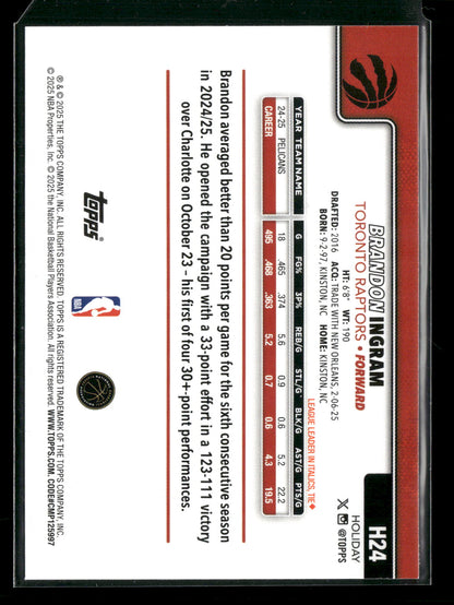2025-26 Topps Holiday Basketball Brandon Ingram #H24