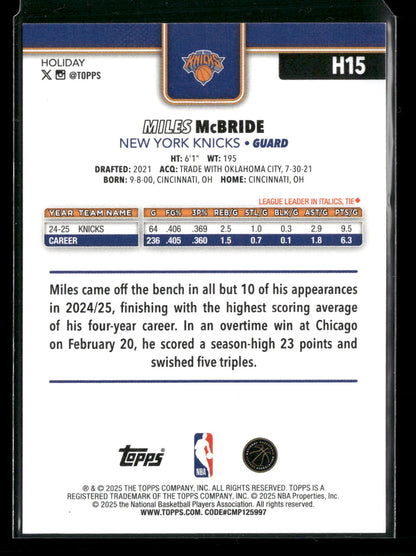 2025-26 Topps Holiday Basketball Miles McBride #H15