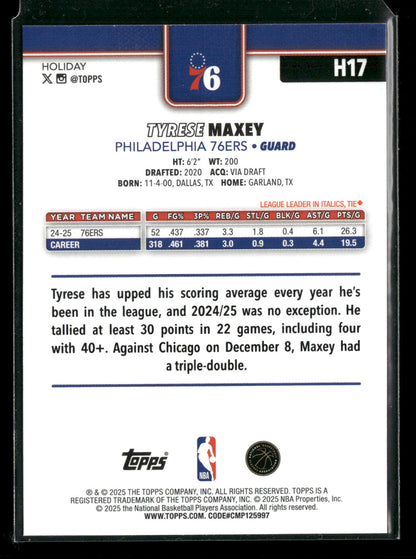 2025-26 Topps Holiday Basketball Tyrese Maxey #H17