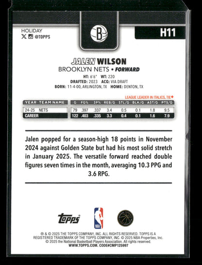2025-26 Topps Holiday Basketball Jalen Wilson #H11