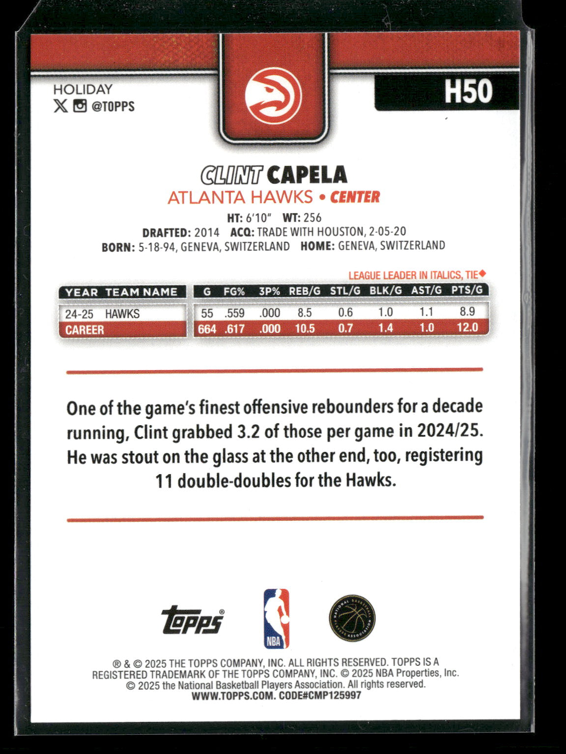 2025-26 Topps Holiday Basketball Clint Capela #H50